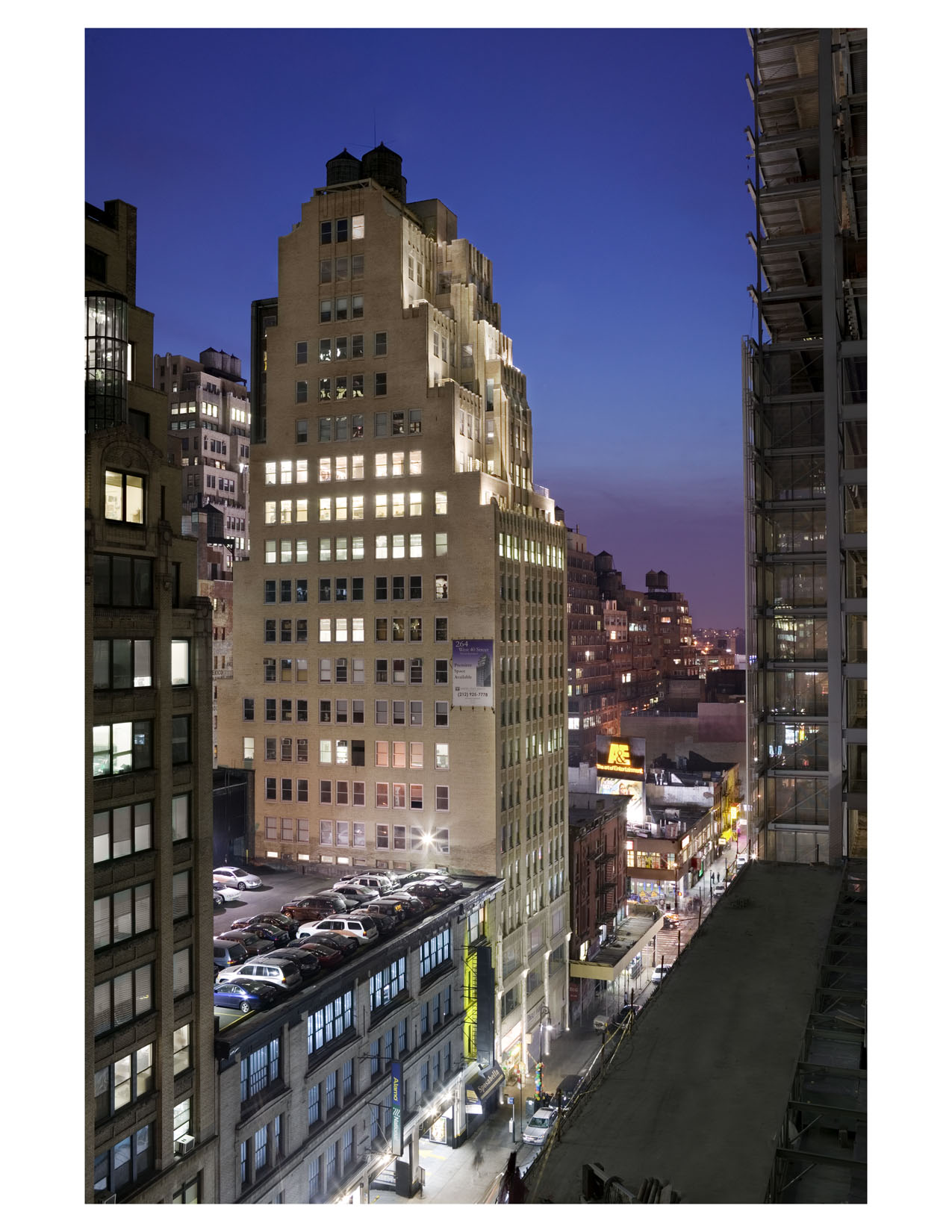 Illuminated setbacks at night